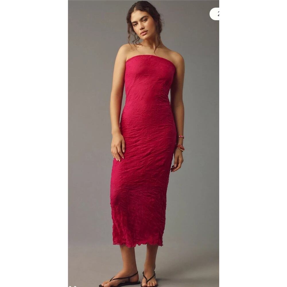 Anthropologie Strapless Textured Knit Slip Midi Tube Y2K Dress Pink - Size XLP